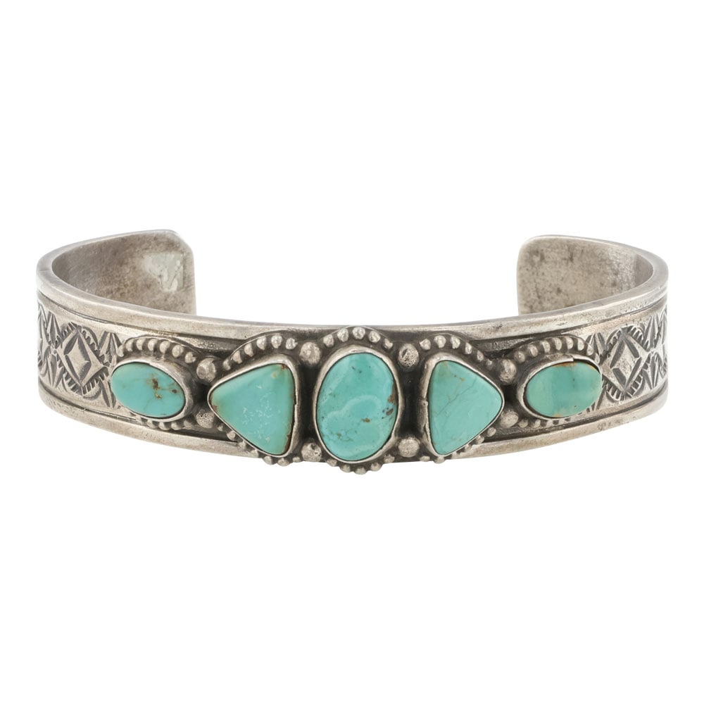 Tricia Smith Navajo Nevada Turquoise Five Stone Cuff Bracelet (1 of 3)