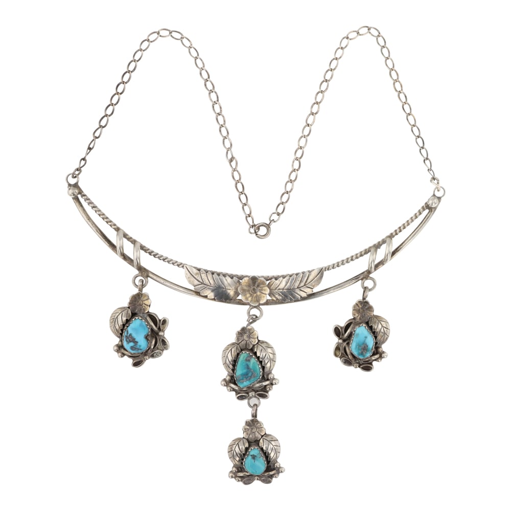 Vintage Navajo Kingman Turquoise Leaf Work Necklace (1 of 3)