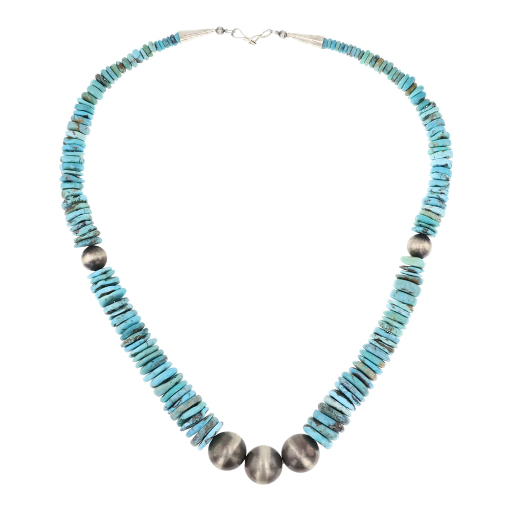 Navajo Kingman Turquoise & Oxidized Silver Beads Necklace (1 of 3)