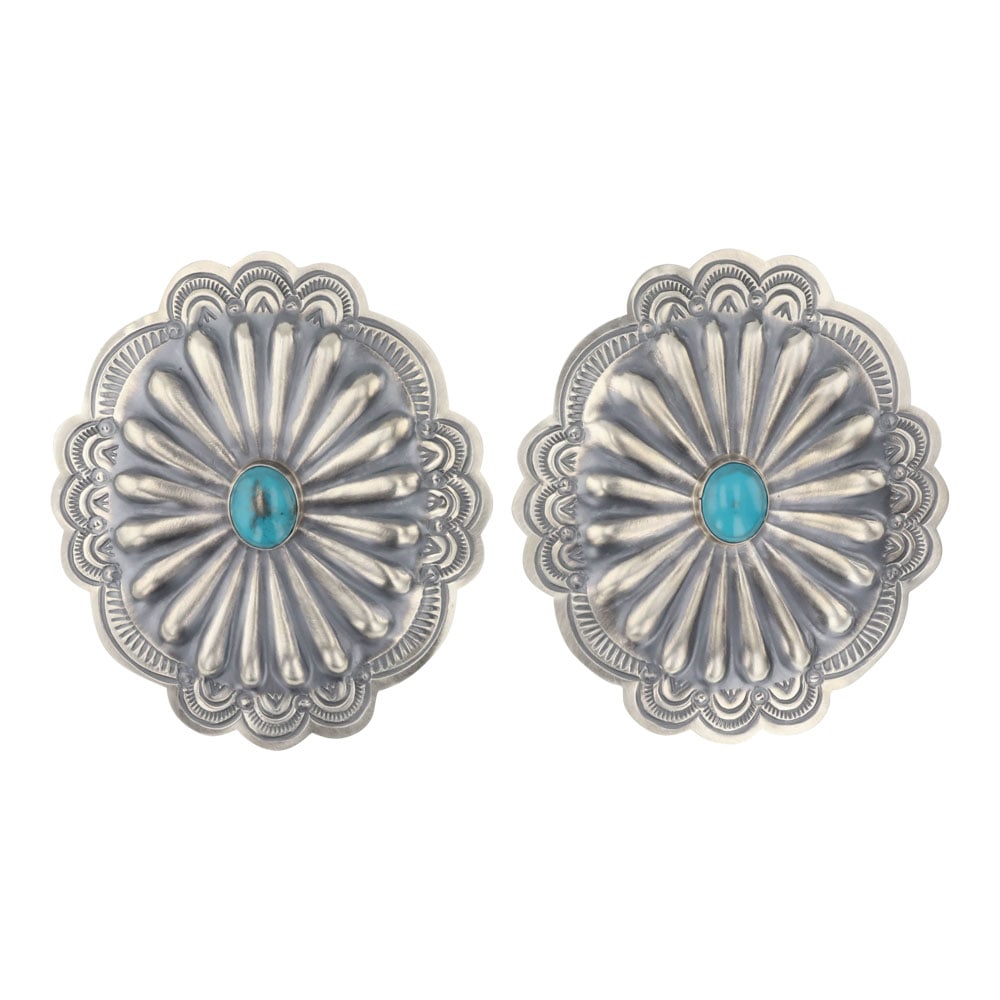 Arnold Blackgoat Navajo Compitos Turquoise Concho Stamp Earrings (1 of 2)