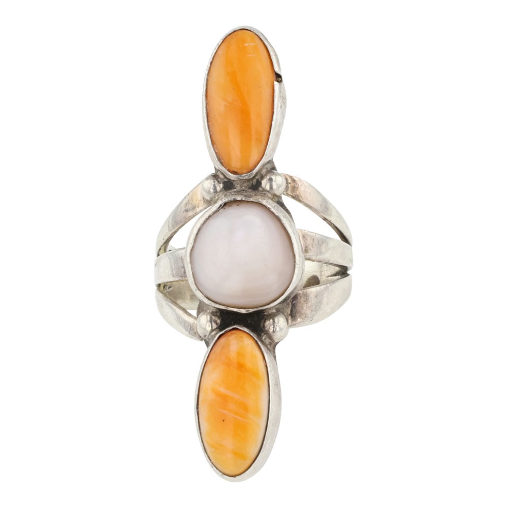 Navajo Spiny Oyster & Mussel Shell Three Stone Ring (1 of 3)