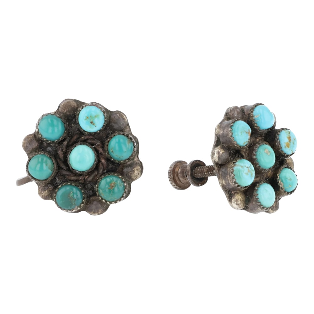 Vintage Navajo Nevada Turquoise Cluster Screw Back Earrings (1 of 2)