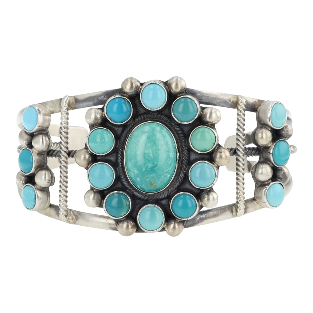 Kathleen Chavez Navajo Nevada Turquoise Cluster Cuff Bracelet (1 of 3)
