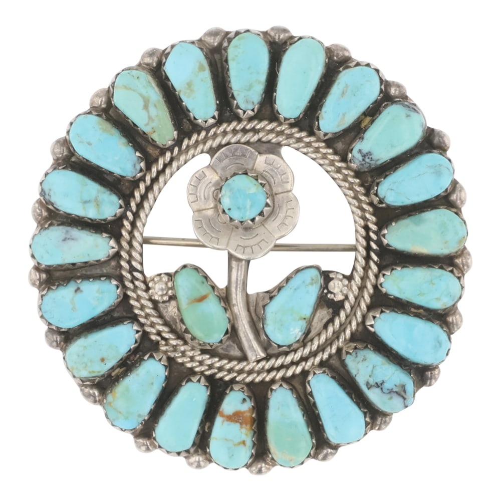 Vintage Navajo Nevada Turquoise Flower Pin / Pendant (1 of 2)