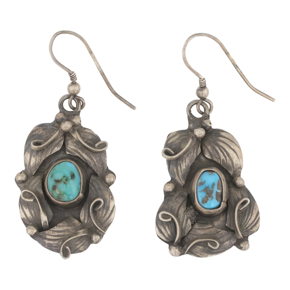 Lydia Begay Navajo Nevada Turquoise Earrings: Sterling Silver | Genuine Nevada Turquoise | Lydia Begay Navajo Nevada Turquoise Earrings | Navajo Native American Southwest Indian Jewelry | Good (no breaks or damages) | Approximate Weight: 10 Grams