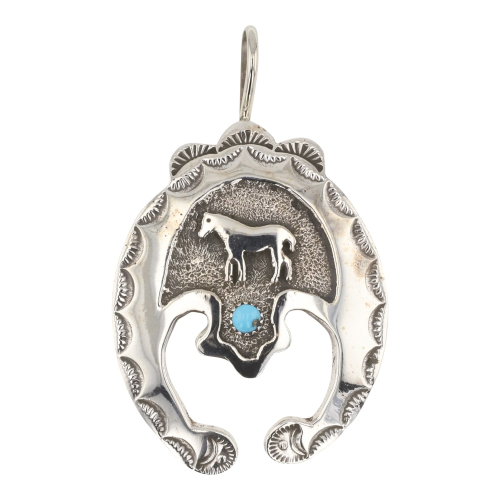 Emerson Kinsell Navajo Kingman Turquoise Horse Pendant: Sterling Silver | Genuine Kingman Turquoise | Emerson Kinsell Navajo Kingman Turquoise Horse Pendant | Navajo Native American Southwest Indian Jewelry | Good (no breaks or damages) | Approximate Weigh