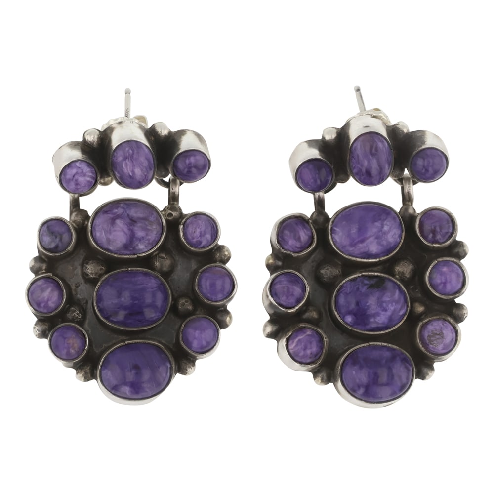 Sheila Becenti Navajo Charoite Chandelier Earrings: Sterling Silver | Genuine Charoite | Sheila Becenti Navajo Charoite Chandelier Earrings | Navajo Native American Southwest Indian Jewelry | Good (no breaks or damages) | Approximate Weight: 27 Grams |