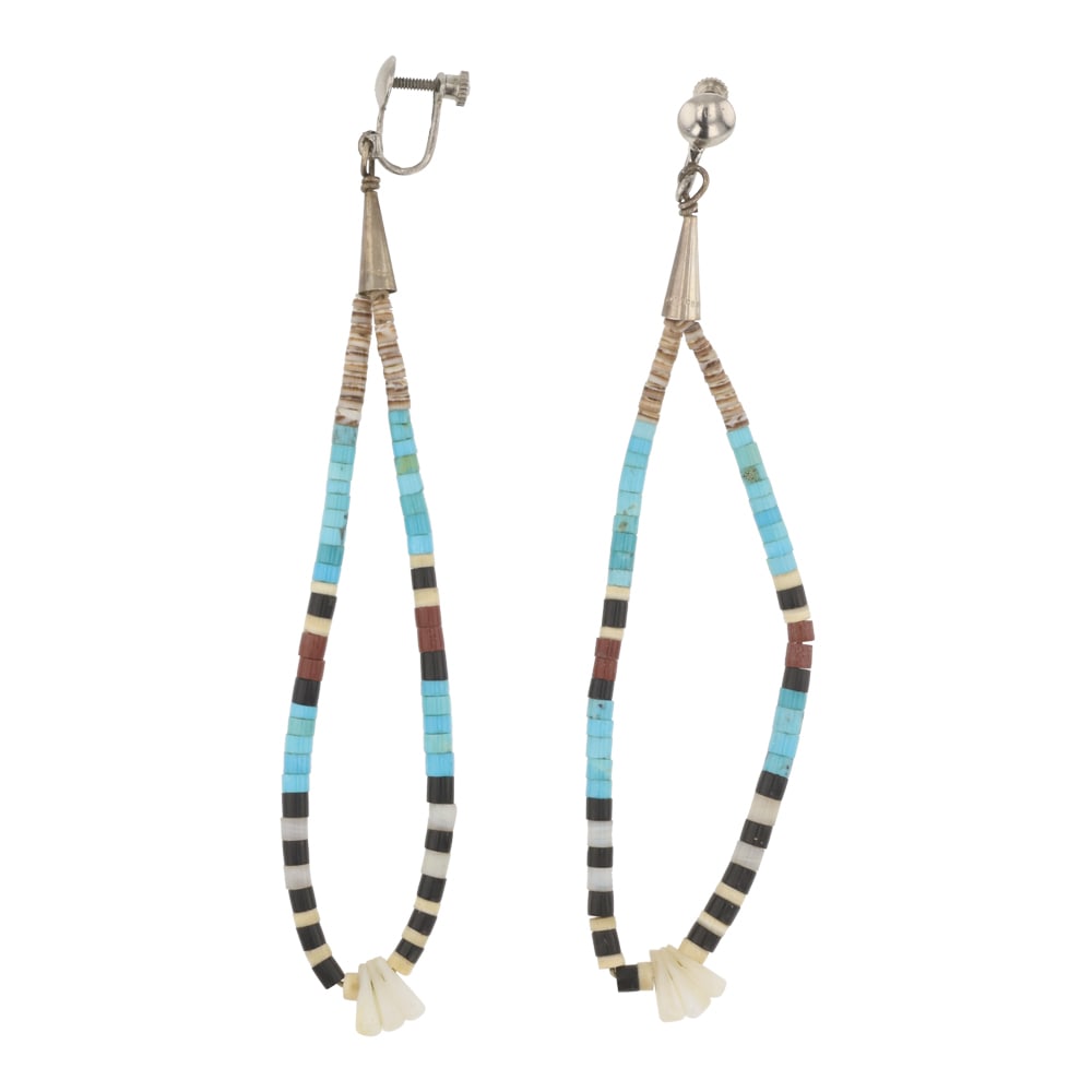 Vintage Santa Domingo Heishi Earrings: Sterling Silver | Heishi | Vintage Santa Domingo Heishi Earrings | Santo Domingo Pueblo Native American Southwest Indian Jewelry | Good (no breaks or damages) | Approximate Weight: 9 Grams | Earrings: