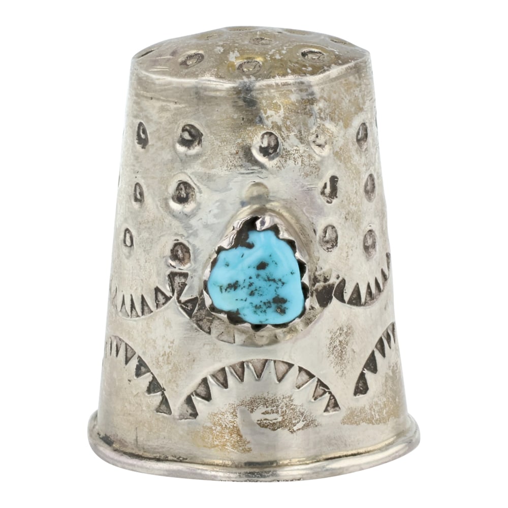Vintage Navajo Kingman Turquoise Thimble: Sterling Silver | Genuine Kingman Turquoise | Vintage Navajo Kingman Turquoise Thimble | Navajo Native American Southwest Indian Jewelry | Good (no breaks or damages) | Approximate Weight: 3 Grams | T