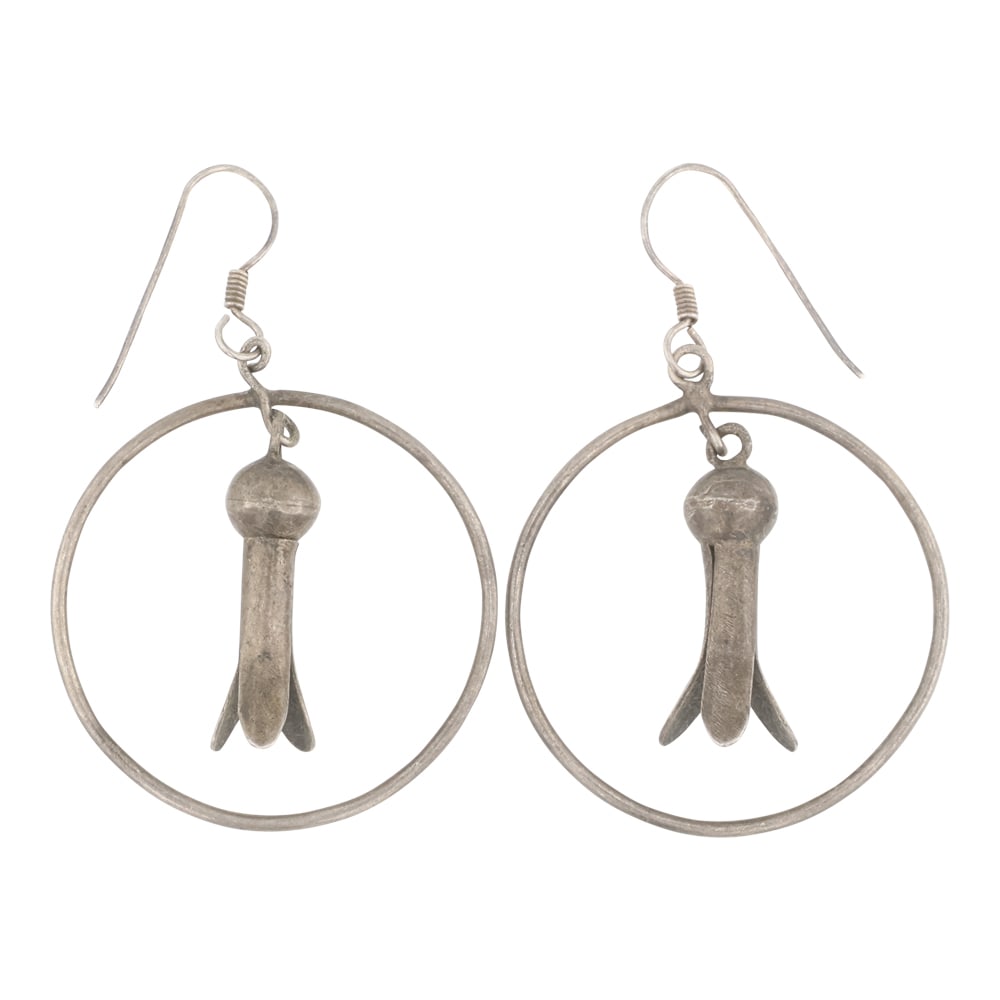 Vintage Navajo Plain Silver Blossom Earrings (1 of 2)
