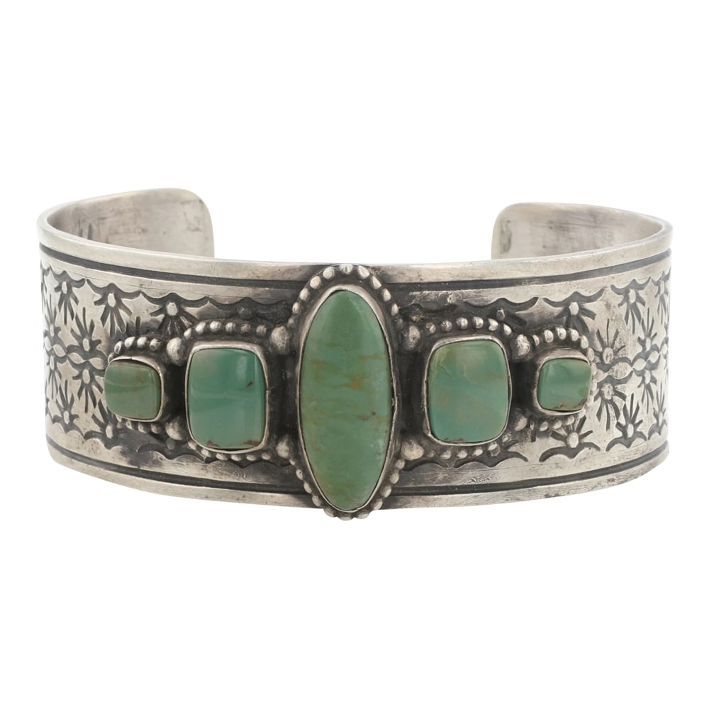 Tricia Smith Navajo Menassa Turquoise Five Stone Cuff Bracelet (1 of 3)