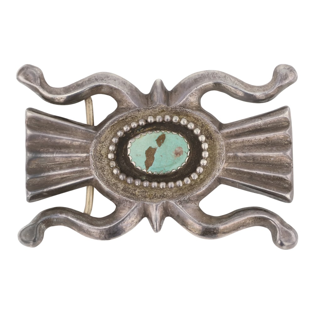 Vintage Navajo Nevada Turquoise Sandcast Belt Buckle: Sterling Silver | Genuine Nevada Turquoise | Vintage Navajo Nevada Turquoise Sandcast Belt Buckle | Navajo Native American Southwest Indian Jewelry | Good (no breaks or damages) | Approximate Weight: