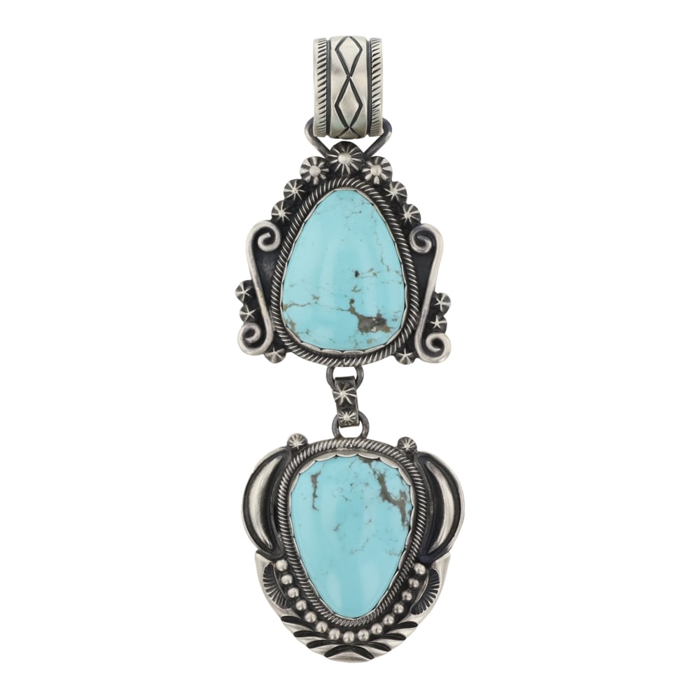 Mark Yazzie Navajo Lone Mountain Turquoise Two Stone Pendant (1 of 2)
