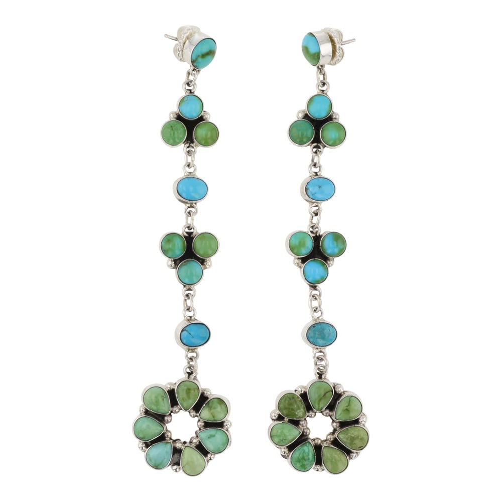 Navajo Sonoran Gold Turquoise Chandelier Earrings: Sterling Silver | Genuine Sonoran Gold Turquoise | Navajo Sonoran Gold Turquoise Chandelier Earrings | Navajo Native American Southwest Indian Jewelry | Good (no breaks or damages) | Approximate Weigh