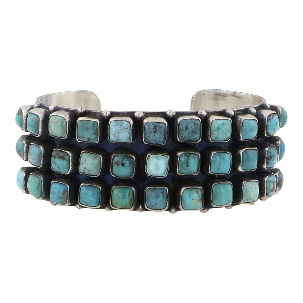 Bobby Johnson Navajo Turquoise Three Row Cuff Bracelet (1 of 3)