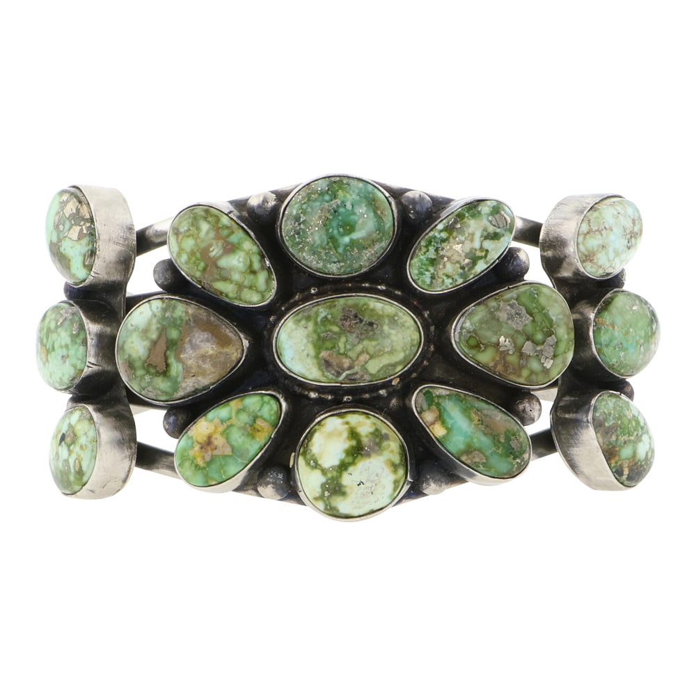 Bobby Johnson Navajo Sonoran Gold Turquoise Cluster Cuff Bracelet (1 of 3)