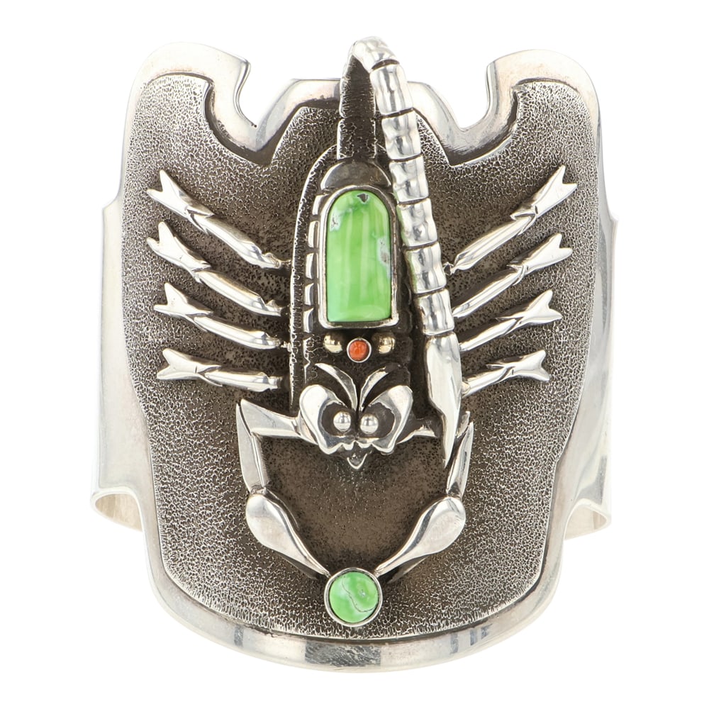 Ray Winner Southwest Anglo Artist 14K Gold & Sterling Silver Carrico Lake Turquoise & Coral Scorpion (1 of 4)