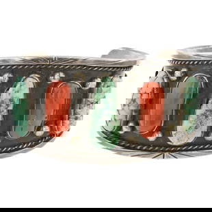Vintage Navajo Turquoise & Coral Cuff Bracelet: Sterling Silver | Genuine Turquoise & Coral | Vintage Navajo Turquoise & Coral Cuff Bracelet | Navajo Native American Southwest Indian Jewelry | Good (no breaks or damages) | Approximate Weight: 68