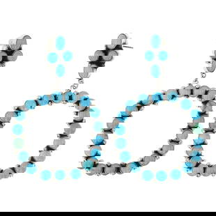 Navajo Kingman Turquoise Hoop Earrings: Sterling Silver | Genuine Kingman Turquoise | Navajo Kingman Turquoise Hoop Earrings | Navajo Native American Southwest Indian Jewelry | Good (no breaks or damages) | Approximate Weight: 28 Grams
