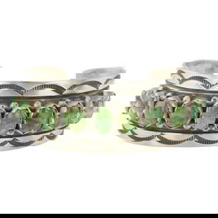 Mark Yazzie Navajo Sonoran Gold Turquoise Stamp Work Row Cuff Bracelet: Sterling Silver | Genuine Sonoran Gold Turquoise | Mark Yazzie Navajo Sonoran Gold Turquoise Stamp Work Row Cuff Bracelet | Navajo Native American Southwest Indian Jewelry | Good (no breaks or