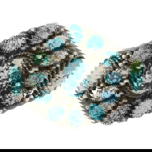 Vintage Navajo Spiderweb Turquoise Cluster Cuff Bracelet: Sterling Silver | Genuine Turquoise | Vintage Navajo Spiderweb Turquoise Cluster Cuff Bracelet | Navajo Native American Southwest Indian Jewelry | Good (no breaks or damages) | Approximate Weight: