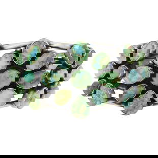 Darrin Livingston Navajo Sonoran Gold Turquoise Cluster Cuff Bracelet: Sterling Silver | Genuine Sonoran Gold Turquoise | Darrin Livingston Navajo Sonoran Gold Turquoise Cluster Cuff Bracelet | Navajo Native American Southwest Indian Jewelry | Good (no breaks or