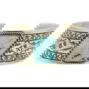 Rick Enriquez Navajo Compitos Turquoise Cuff Bracelet: Sterling Silver | Genuine Compitos Turquoise | Rick Enriquez Navajo Compitos Turquoise Cuff Bracelet | Navajo Native American Southwest Indian Jewelry | Good (no breaks or damages) | Approximate
