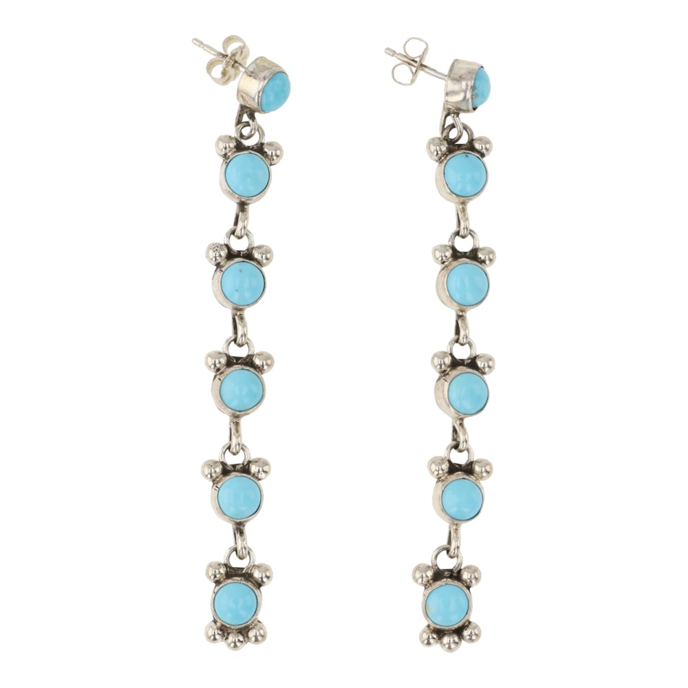 Ella Linkin Navajo Kingman Turquoise Earrings: Sterling Silver | Genuine Kingman Turquoise | Ella Linkin Navajo Kingman Turquoise Earrings | Navajo Native American Southwest Indian Jewelry | Good (no breaks or damages) | Approximate Weight: 10 Gra