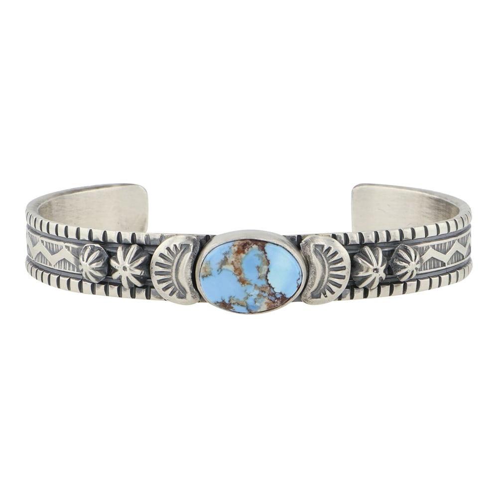Francis Melvin Navajo Golden Hill Turquoise Stamp Work Cuff Bracelet (1 of 4)
