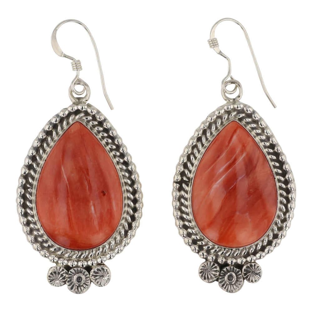 Ella Linkin Navajo Spiny Oyster Earrings: Sterling Silver | Genuine Spiny Oyster | Ella Linkin Navajo Spiny Oyster Earrings | Navajo Native American Southwest Indian Jewelry | Good (no breaks or damages) | Approximate Weight: 16 Grams | Earri