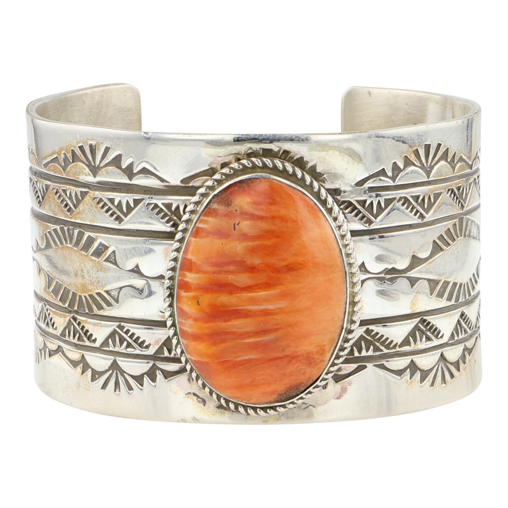 Rick Enriquez Navajo Spiny Oyster Wide Stamp Cuff Bracelet (1 of 3)