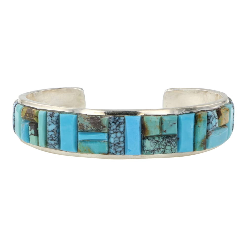 Edison Yazzie Navajo Nevada Turquoise Cobblestone Inlay Cuff Bracelet (1 of 3)