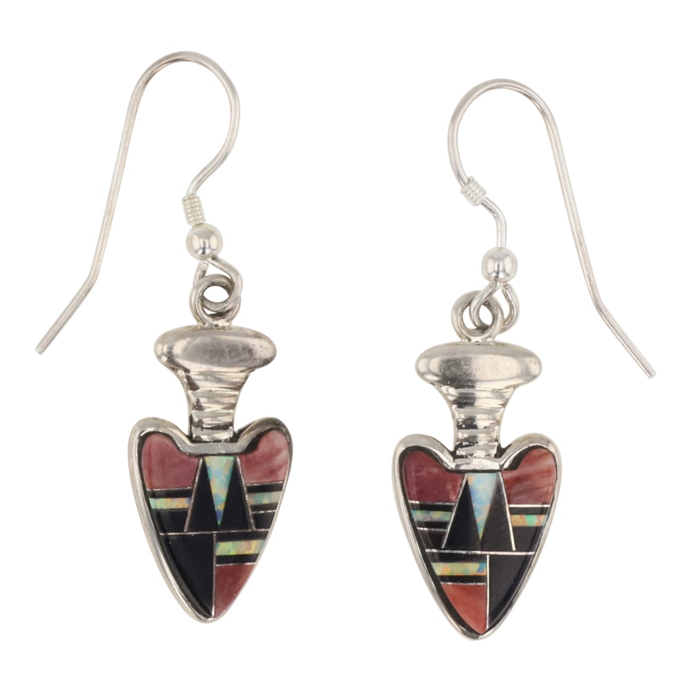 Navajo Shell Acoma Jet & Synthetic Opal Inlay Earrings (1 of 2)
