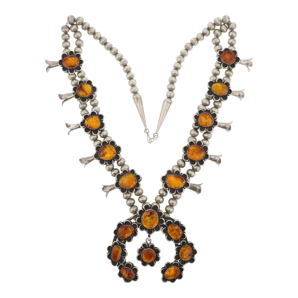 Vintage Navajo Amber Squash Blossom Necklace (1 of 4)