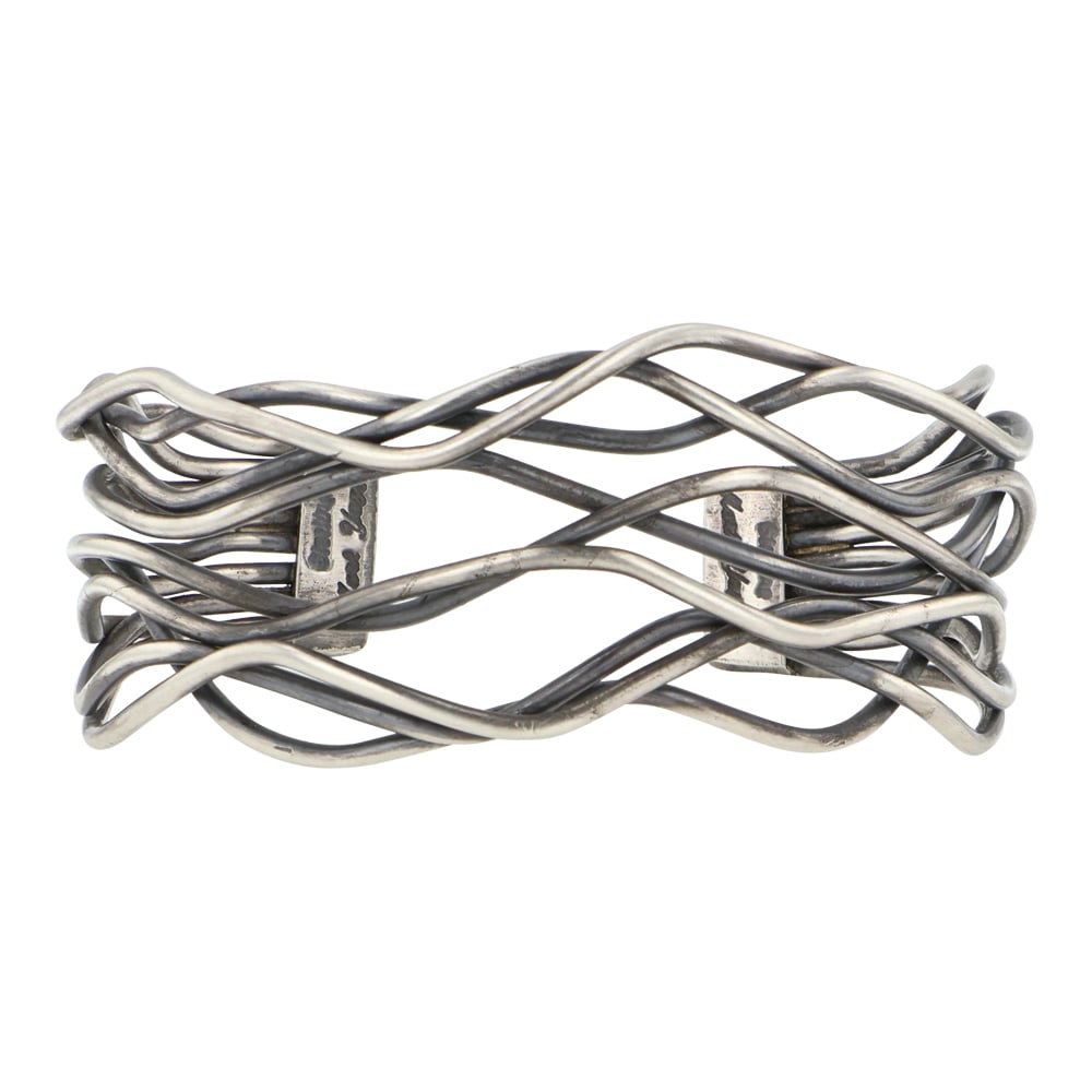 Mark Yazzie Navajo Plain Silver Round Wire Cuff Bracelet (1 of 3)