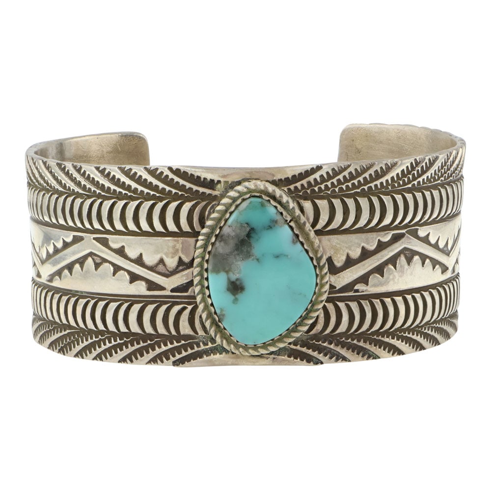Rick Enriquez Navajo Compitos Turquoise Stamp-Work Cuff Bracelet (1 of 3)