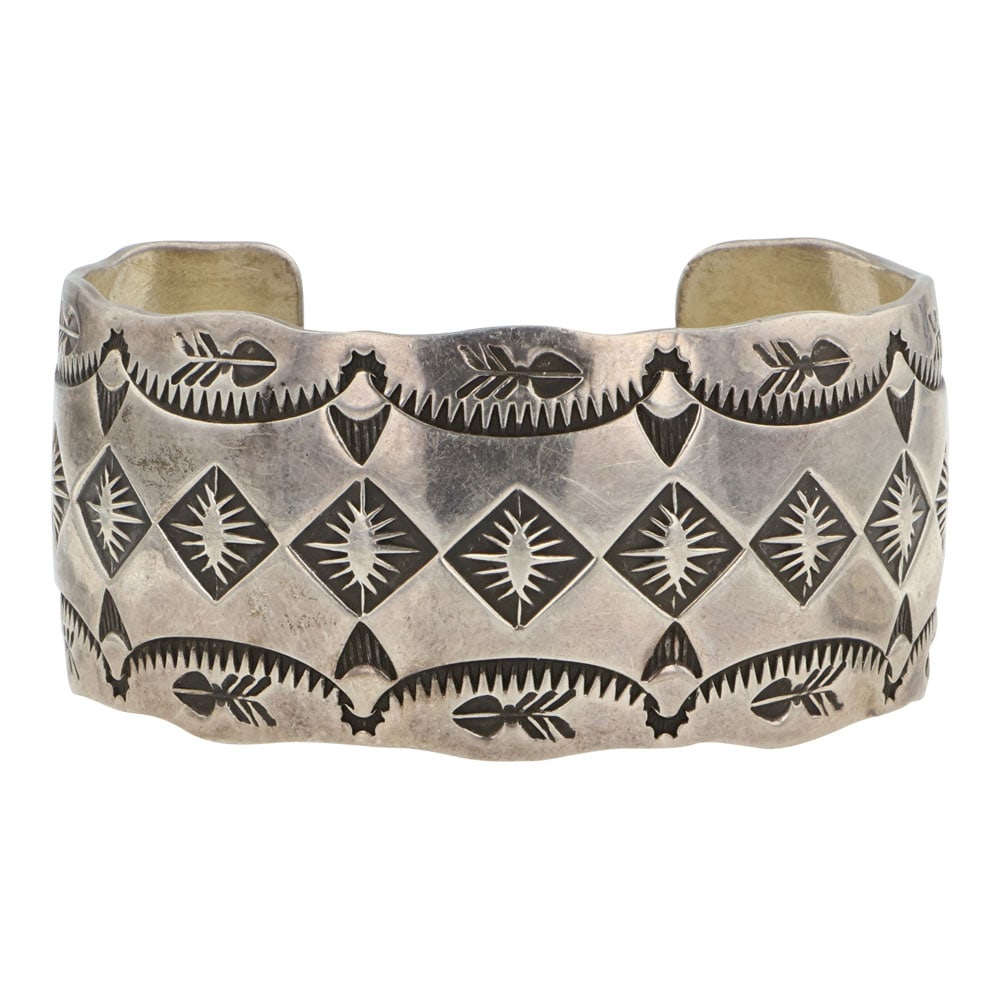 Vintage Navajo Plain Silver Stamp-Work Cuff Bracelet (1 of 3)