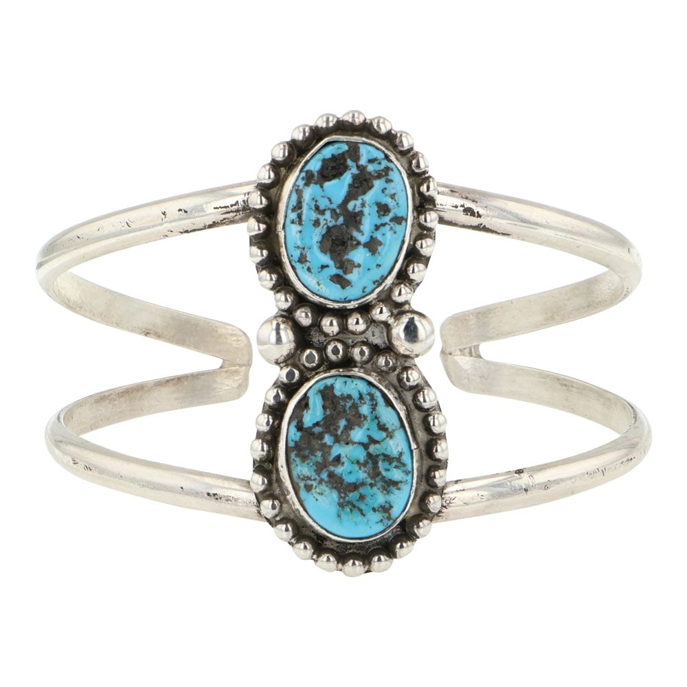 Gilbert Nez Navajo Kingman Turquoise Two Stone Bracelet (1 of 3)