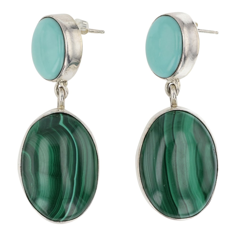 Ronald Tom Navajo Malachite & Turquoise Earrings (1 of 2)