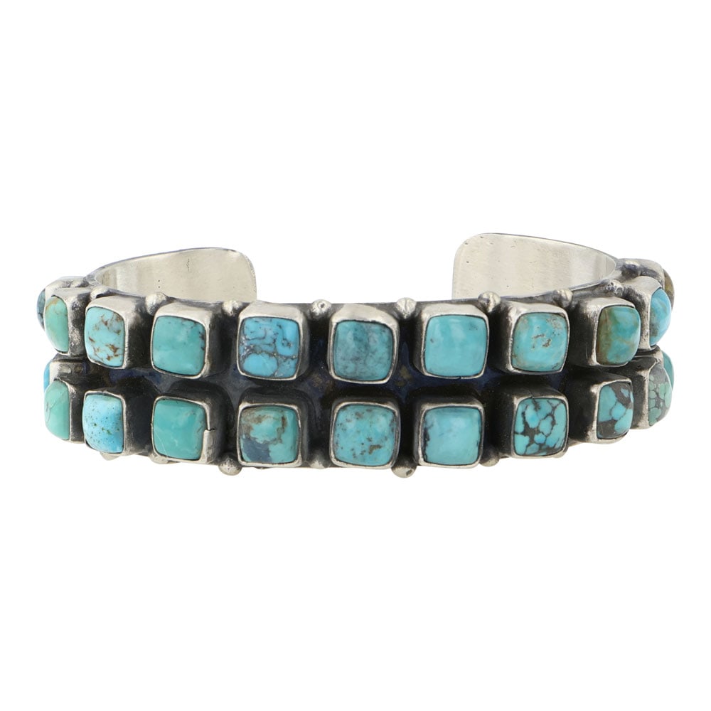 Bobby Johnson Navajo Hubei Turquoise Two Row Cuff Bracelet (1 of 3)