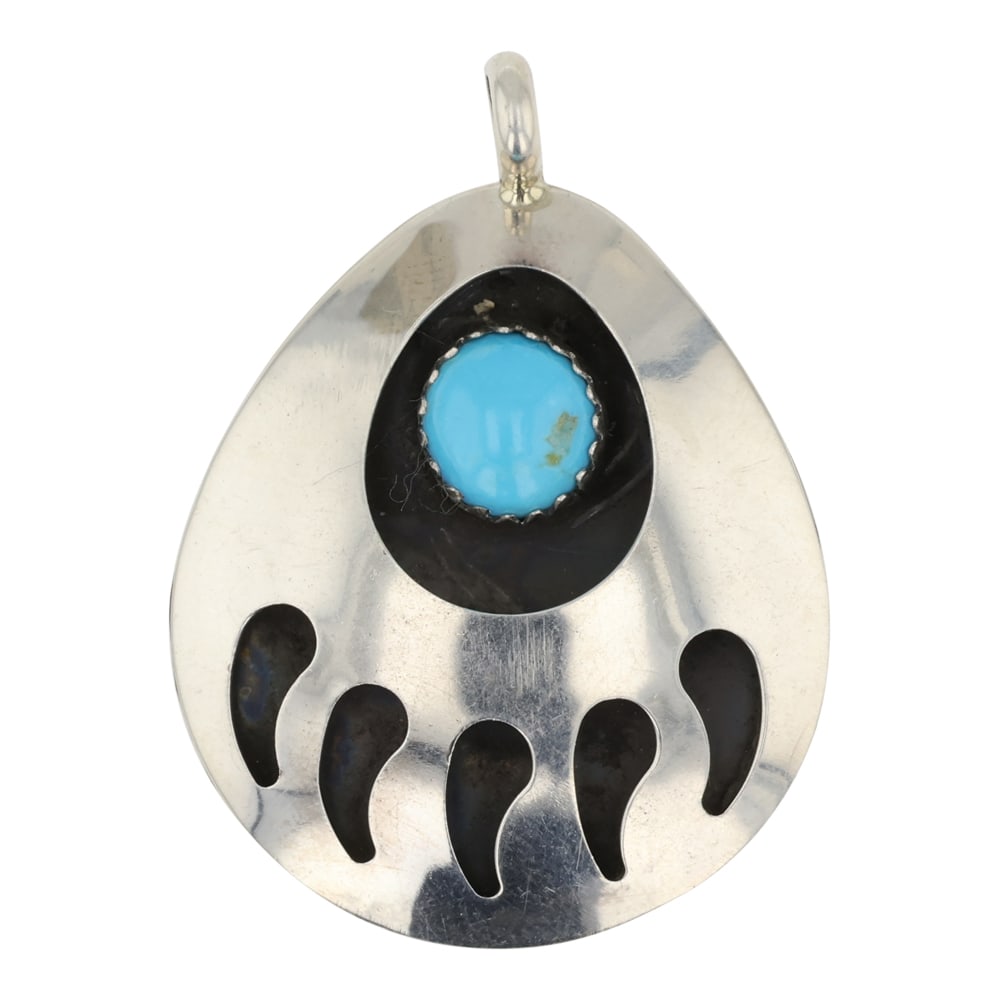 Navajo Kingman Turquoise Bear Paw Pendant (1 of 2)