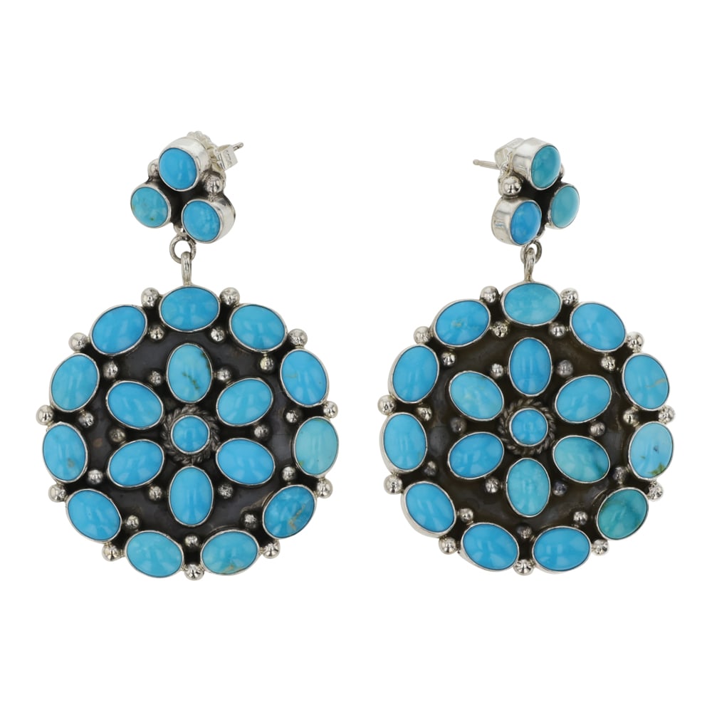 Ella Linkin Navajo Kingman Turquoise Earrings: Sterling Silver | Genuine Kingman Turquoise | Ella Linkin Navajo Kingman Turquoise Earrings | Navajo Native American Southwest Indian Jewelry | Good (no breaks or damages) | Approximate Weight: 39 Gra