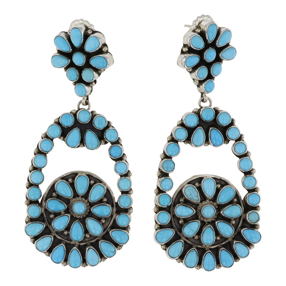 Renell Perry Navajo Sleeping Beauty Turquoise Chandelier Earrings: Sterling Silver | Genuine Sleeping Beauty Turquoise | Renell Perry Navajo Sleeping Beauty Turquoise Chandelier Earrings | Navajo Native American Southwest Indian Jewelry | Good (no breaks or damages) 