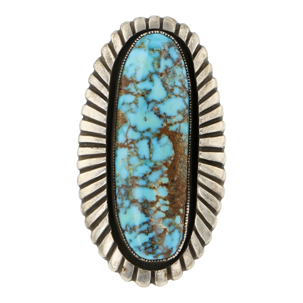 Vintage Navajo Turquoise Mountain Turquoise Shadow Box Ring (1 of 3)