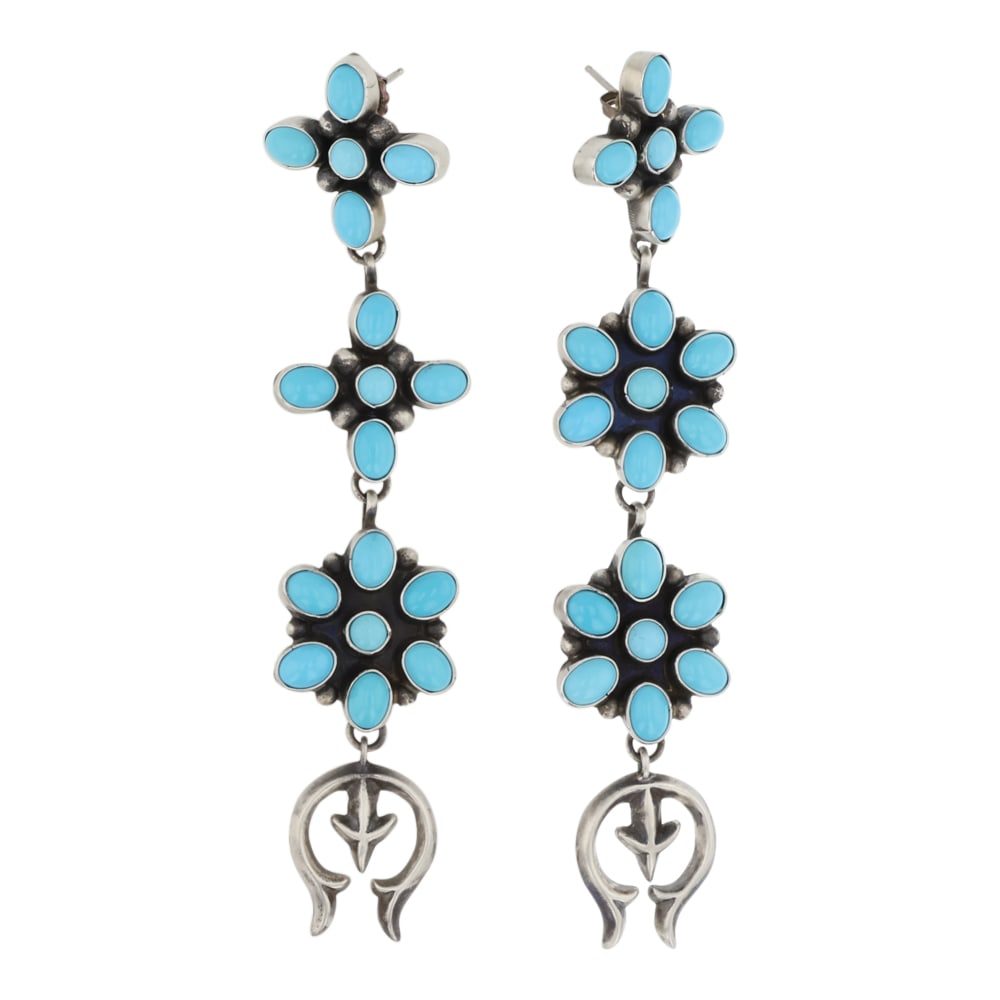 Travis Jim Navajo Kingman Turquoise Cluster Naja Earrings (1 of 2)