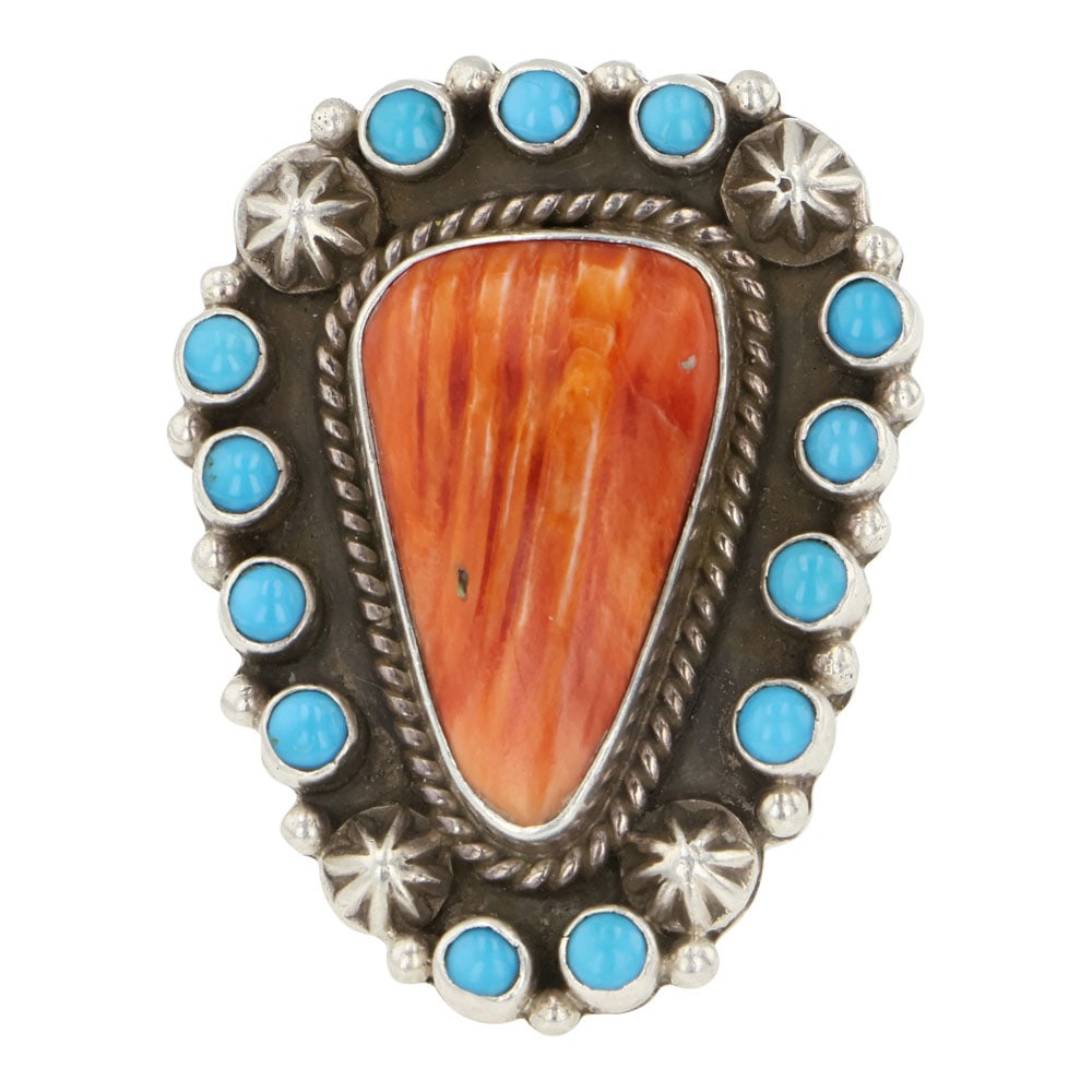 Navajo Turquoise & Spiny Oyster Ring (1 of 3)