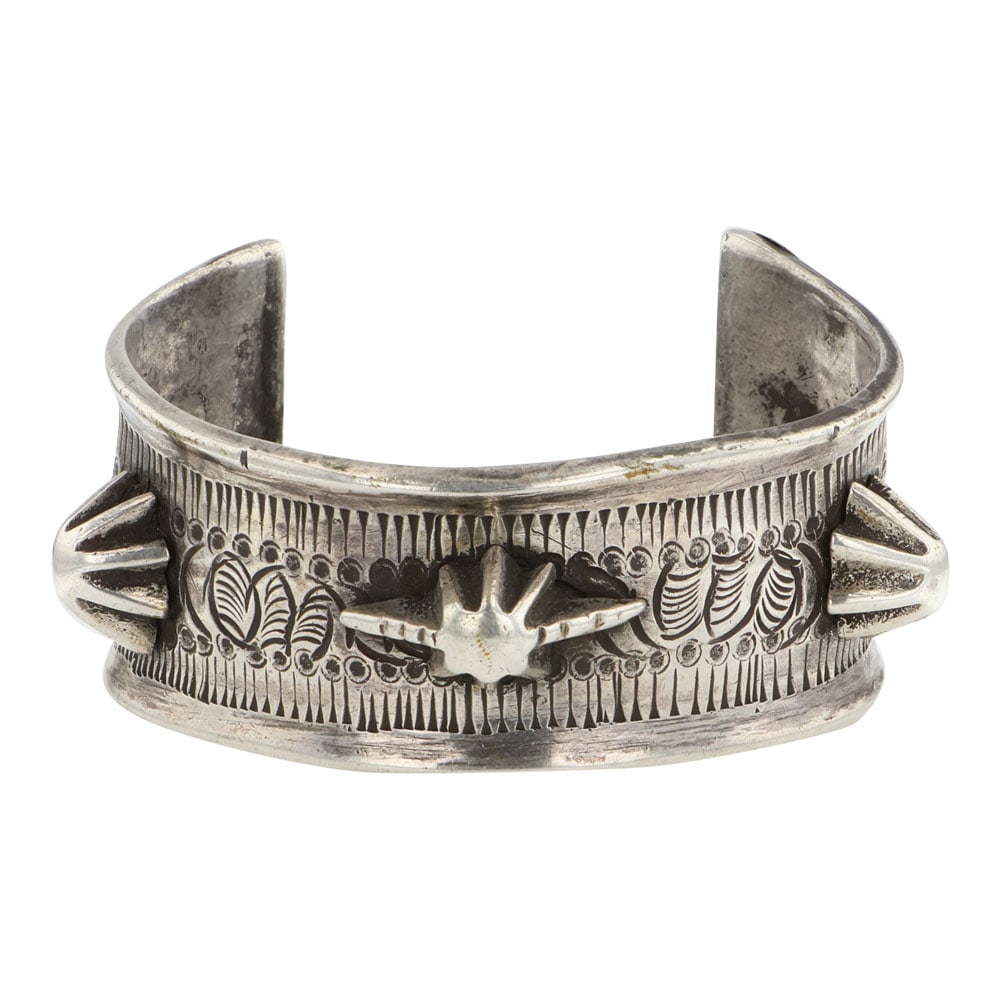 Navajo Plain Silver Stamped Rosettes Cuff Bracelet (1 of 3)