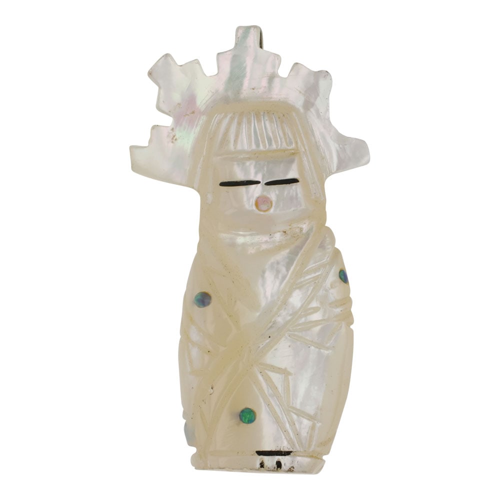 Zuni Turquoise & Carved Soapstone Pendant: Sterling Silver | Genuine Turquoise & Soapstone | Zuni Turquoise & Carved Soapstone Pendant | Zuni Native American Southwest Indian Jewelry | Good (no breaks or damages) | Approximate Weight: 7 Grams