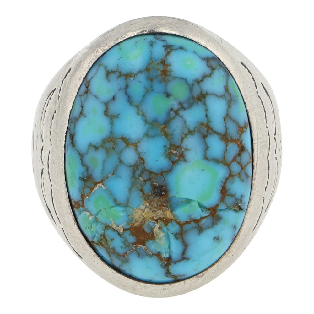 Vintage Navajo Spiderweb Turquoise Mountain Turquoise Men's Ring (1 of 3)