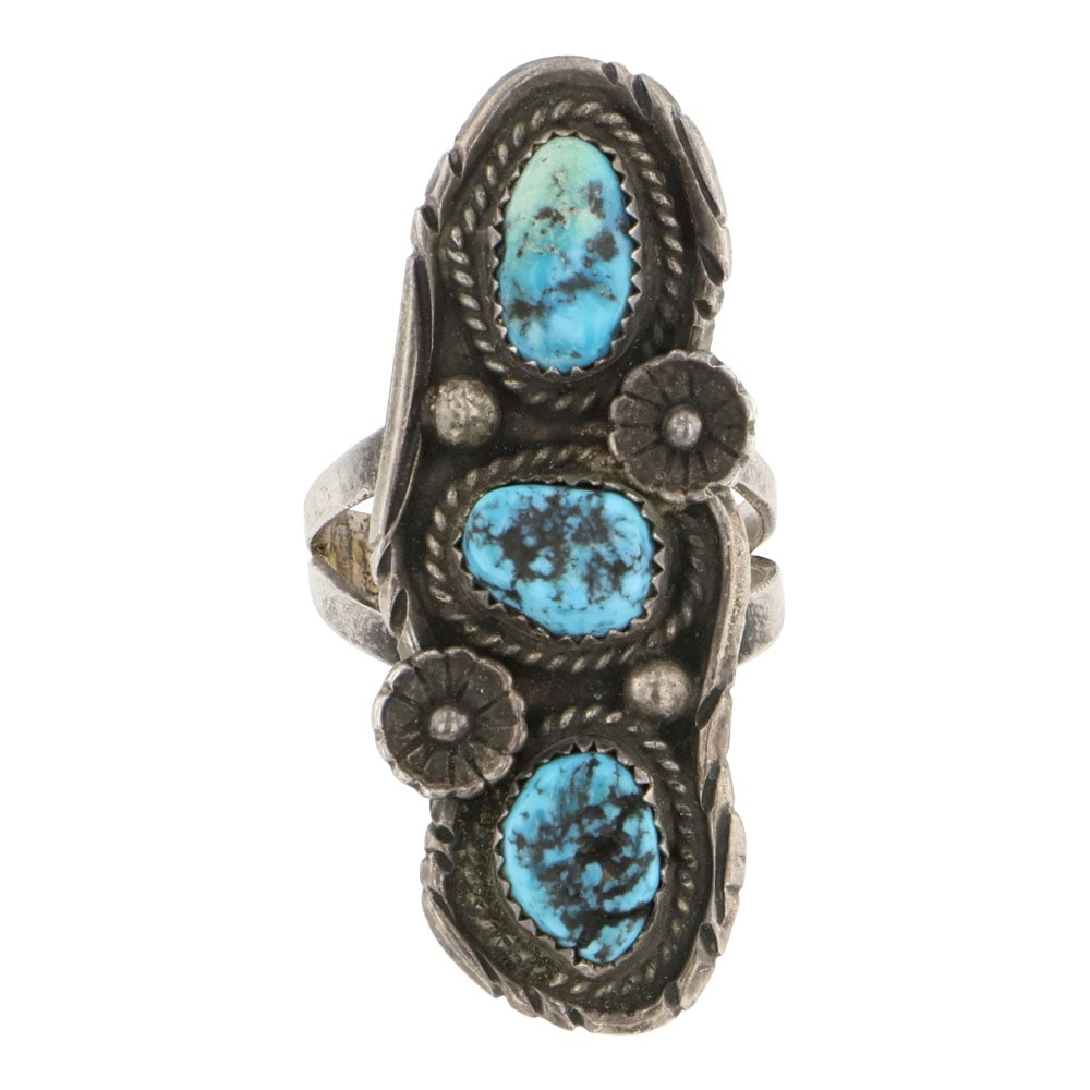 Vintage Navajo Sleeping Beauty Turquoise Three Stone Traditional Ring (1 of 3)
